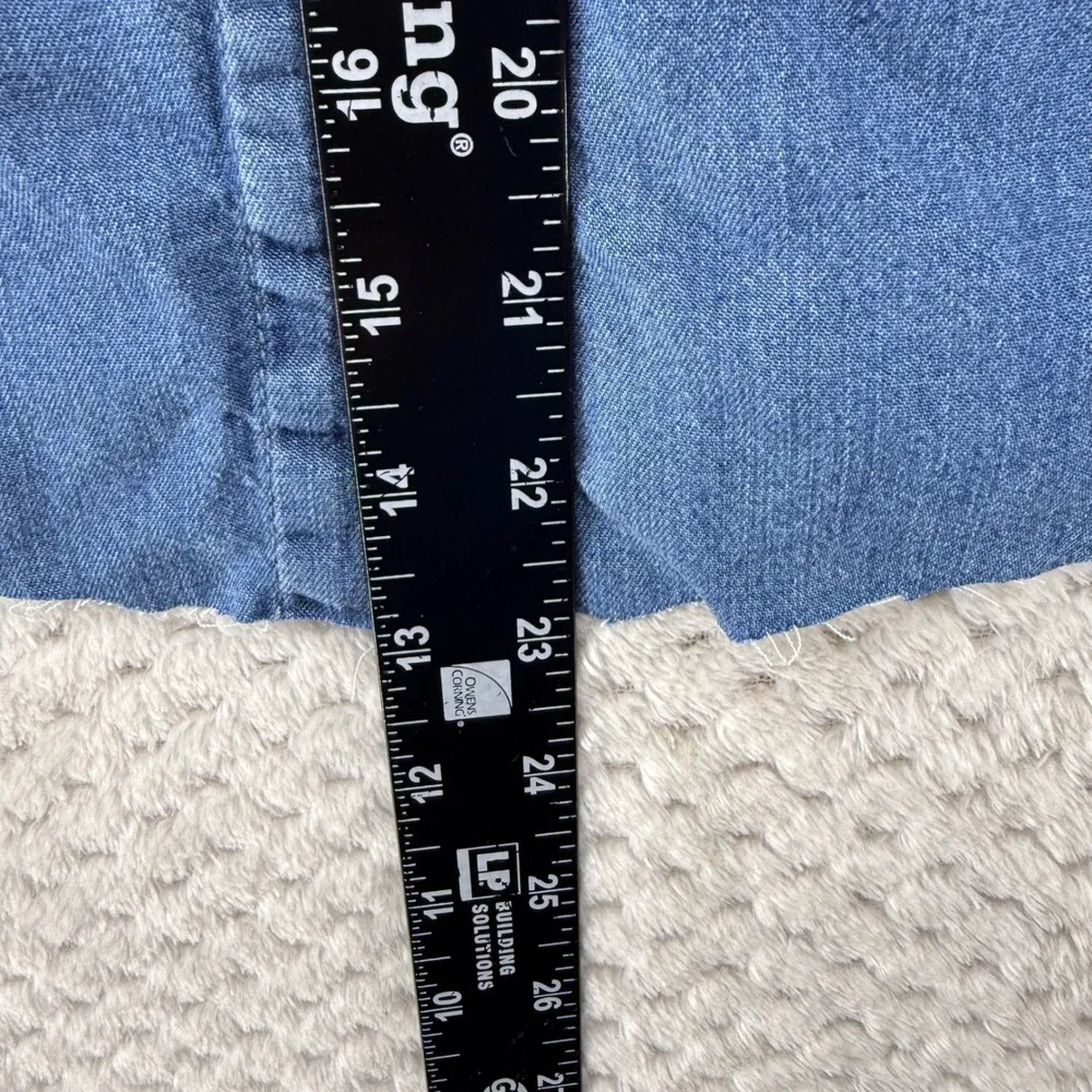 Lola River Button Down Shirt Womens Small Blue Tencel Frayed Hem Roll Tab Sleeve - Picture 5 of 8